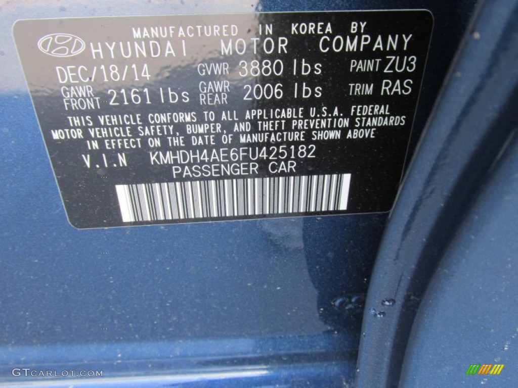 2015 Elantra Limited Sedan - Windy Sea Blue / Gray photo #33