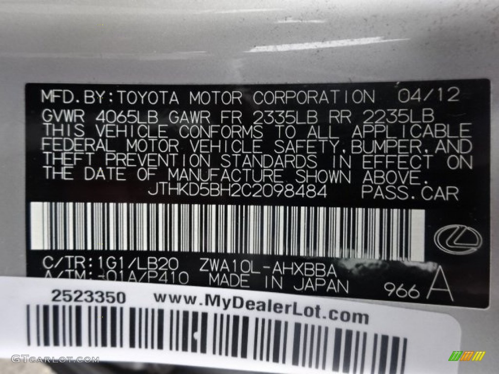 2012 CT 200h Hybrid Premium - Tungsten Silver Pearl / Black photo #24