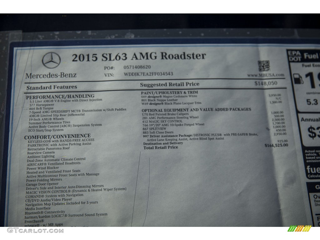 2015 Mercedes-Benz SL 63 AMG Roadster Window Sticker Photos