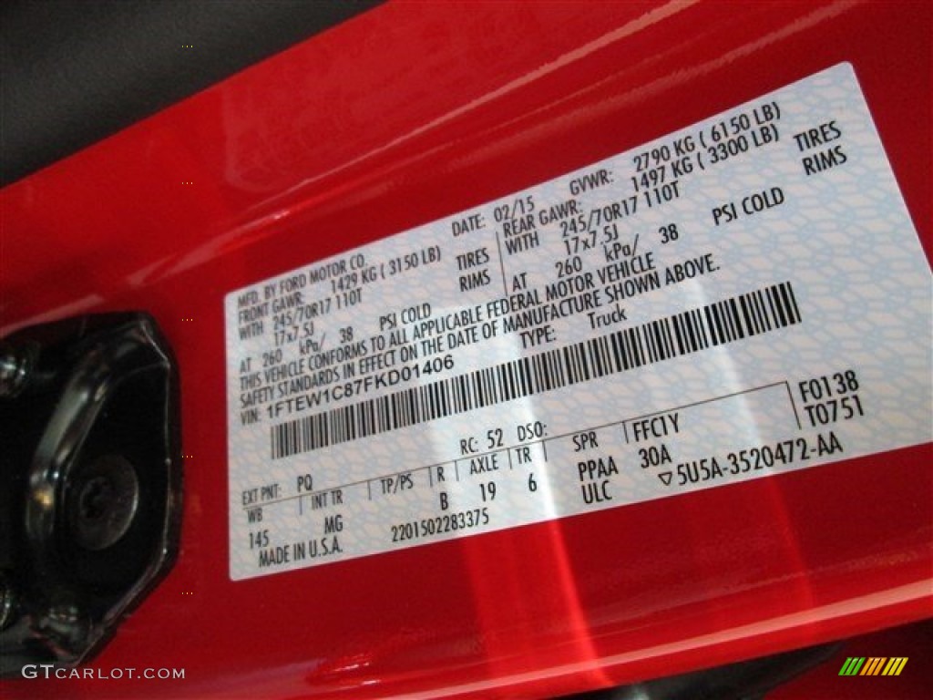 2015 F150 Color Code PQ for Race Red Photo #102679228
