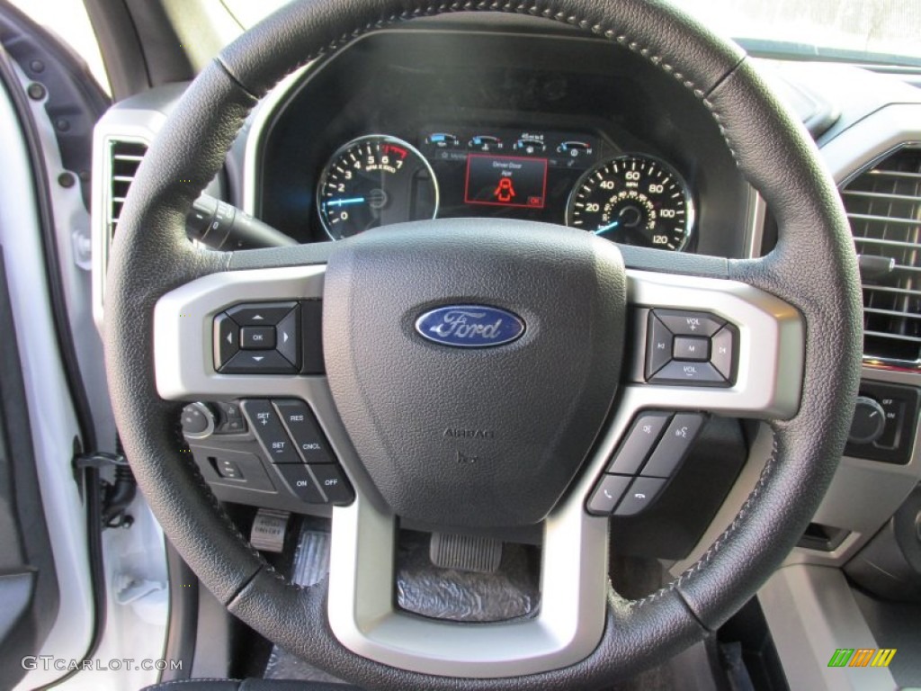 2015 Ford F150 Lariat SuperCrew Black Steering Wheel Photo #102682612