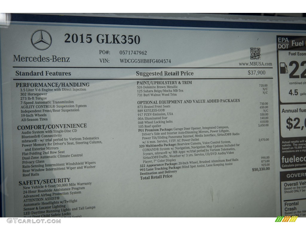 2015 Mercedes-Benz GLK 350 Window Sticker Photo #102691798