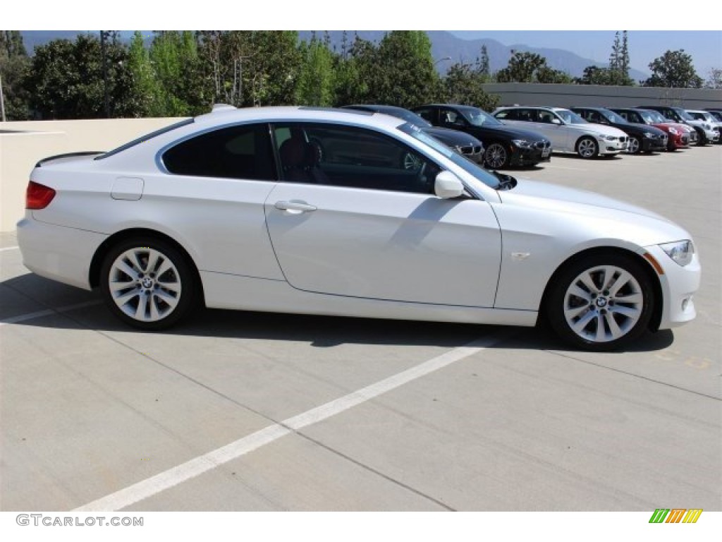 2012 3 Series 328i Coupe - Mineral White Metallic / Coral Red/Black photo #2