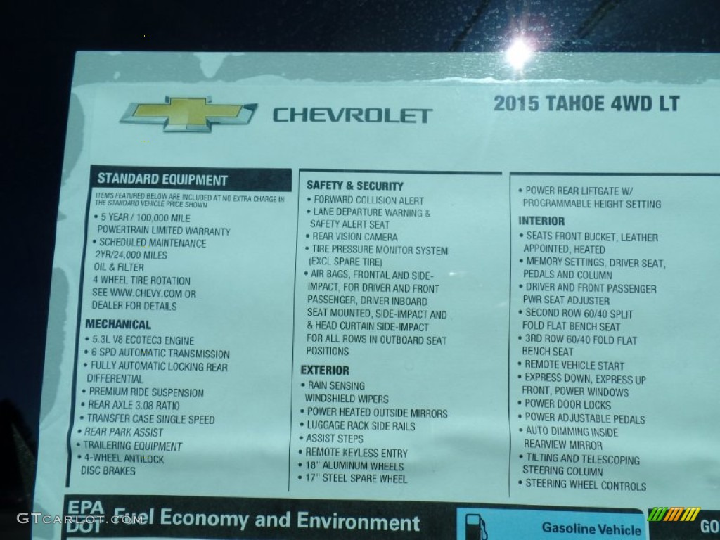 2015 Chevrolet Tahoe LT 4WD Window Sticker Photo #102697584