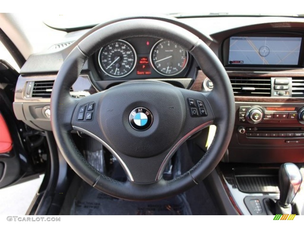 2012 BMW 3 Series 328i Coupe Coral Red/Black Steering Wheel Photo #102700646