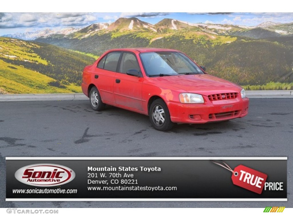 2001 Accent GL Sedan - Retro Red / Gray photo #1