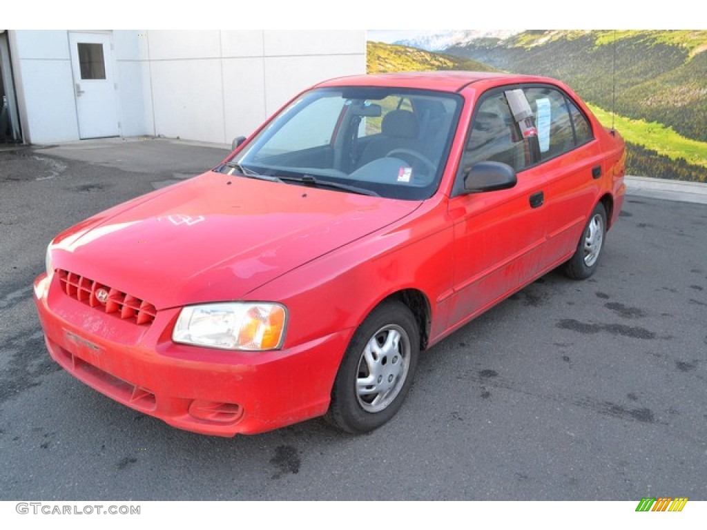 2001 Accent GL Sedan - Retro Red / Gray photo #4