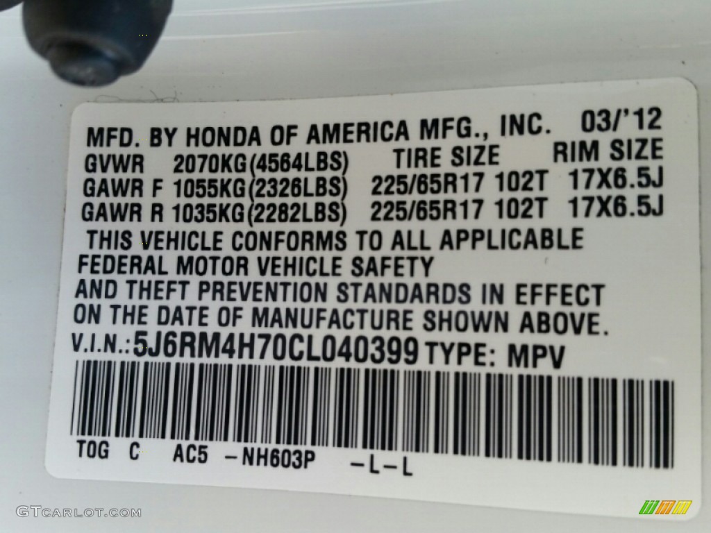 2012 CR-V EX-L 4WD - White Diamond Pearl / Gray photo #17