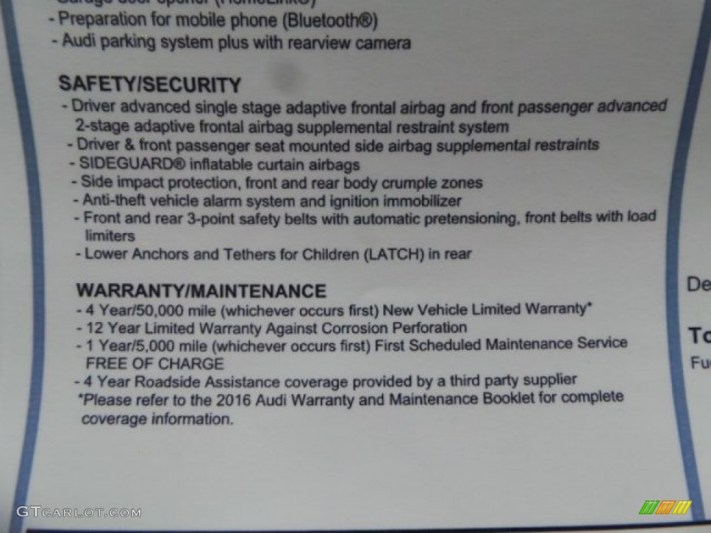 2016 Audi A6 3.0 TFSI Premium Plus quattro Window Sticker Photo #102777095