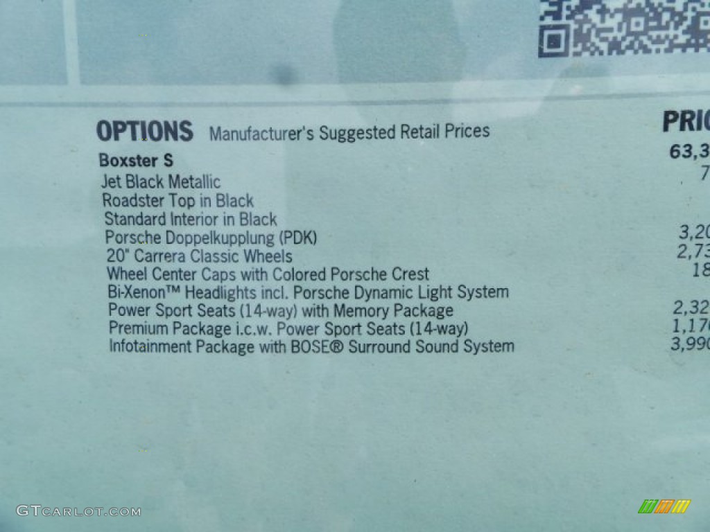 2015 Porsche Boxster S Window Sticker Photo #102777620