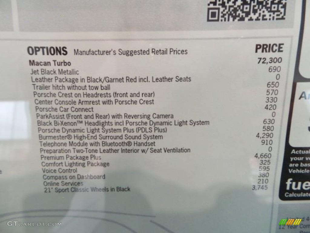 2015 Porsche Macan Turbo Window Sticker Photo #102779705