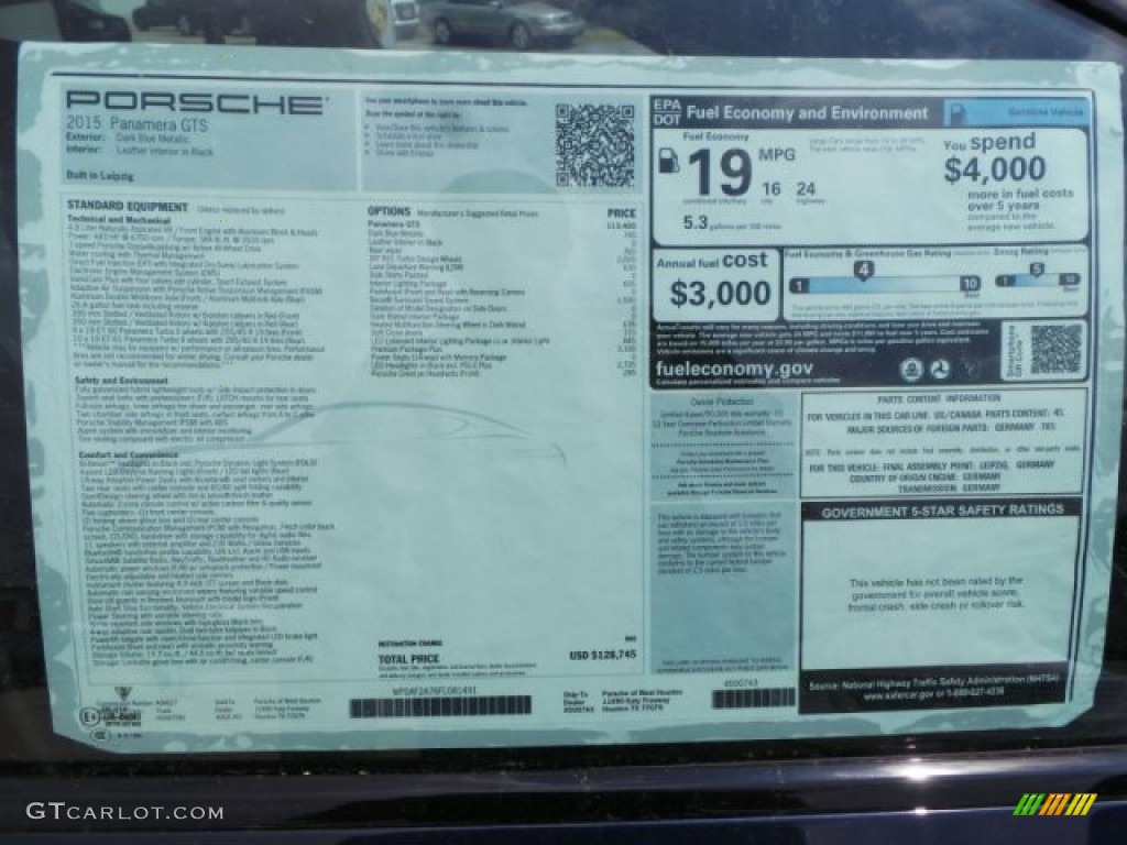 2015 Porsche Panamera GTS Window Sticker Photo #102781875