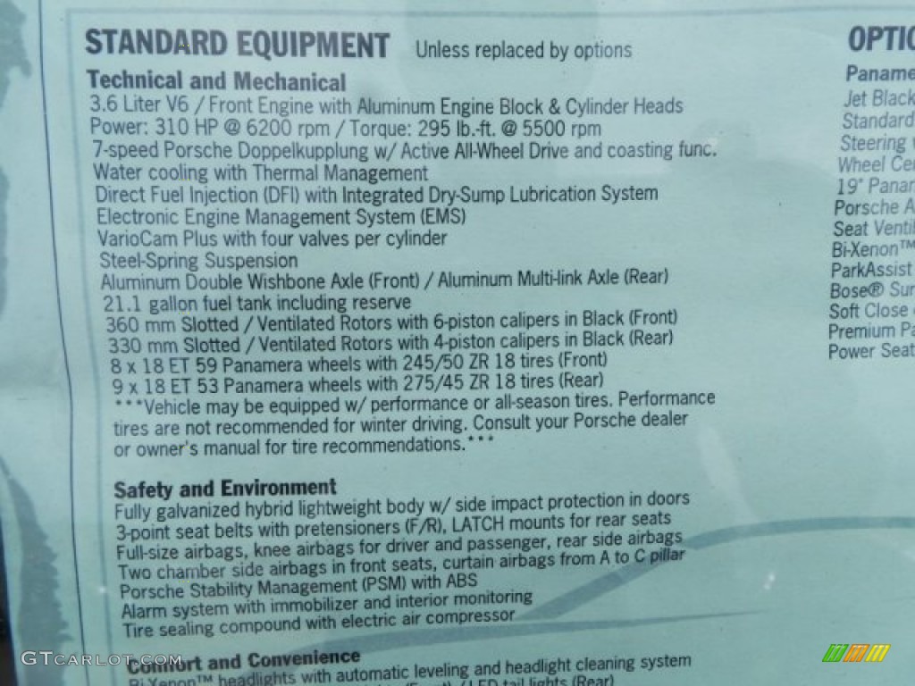 2015 Porsche Panamera Standard Panamera Model Window Sticker Photo #102785528