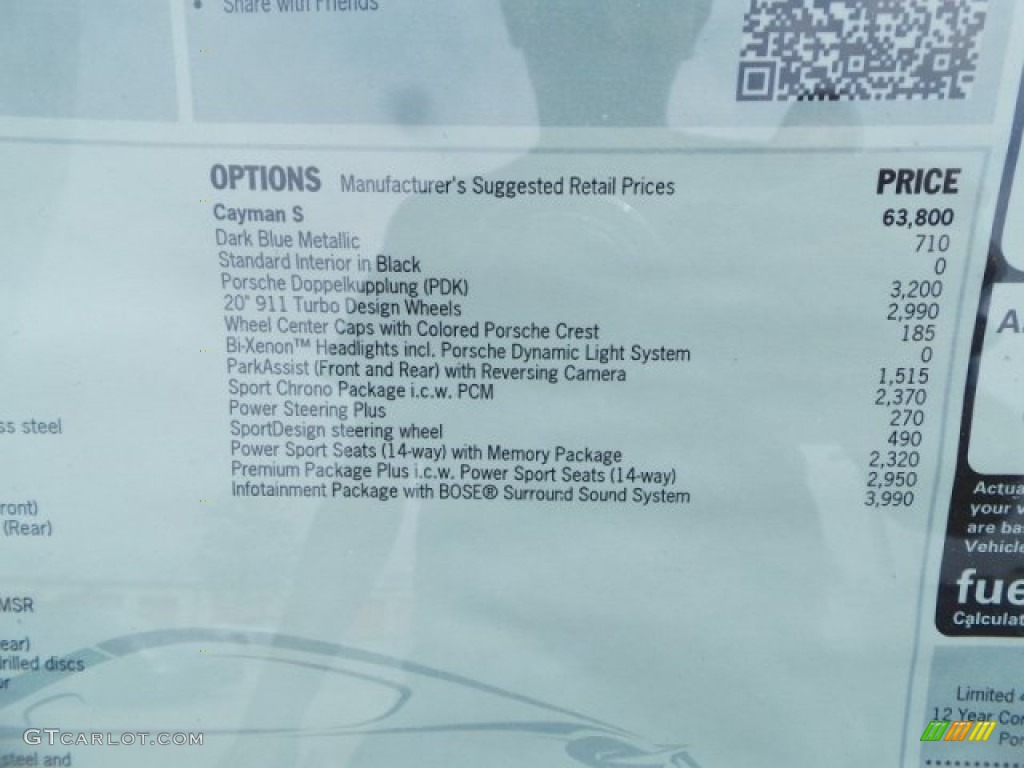 2015 Porsche Cayman S Window Sticker Photo #102786533