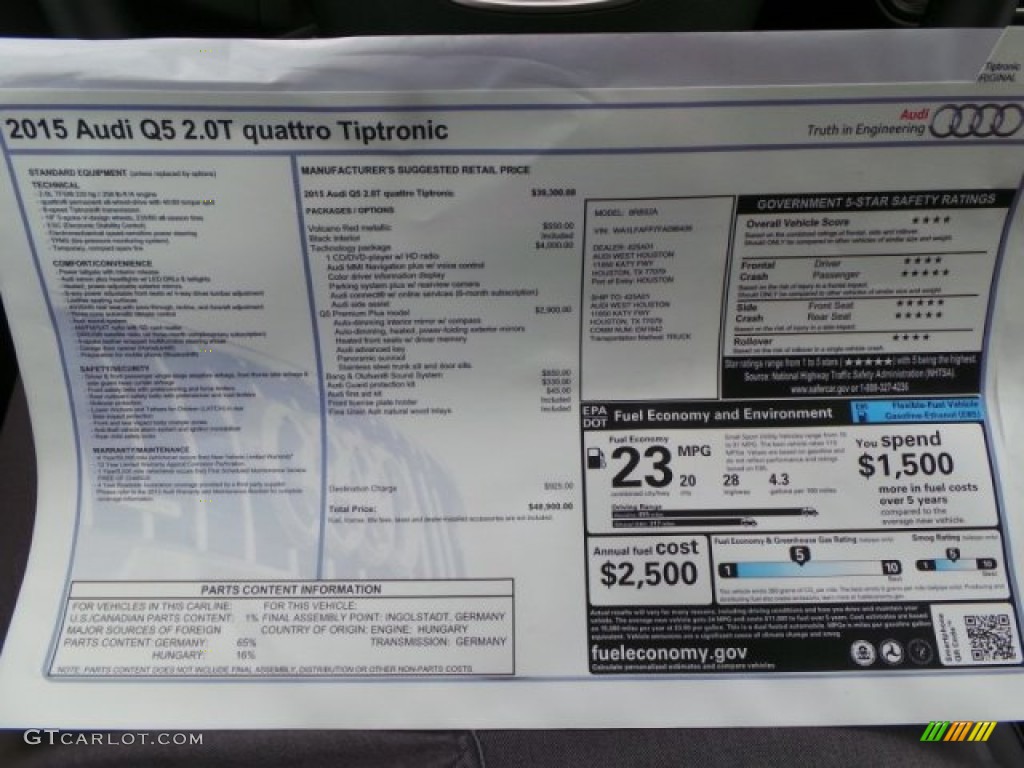 2015 Audi Q5 2.0 TFSI Premium Plus quattro Window Sticker Photo #102788468