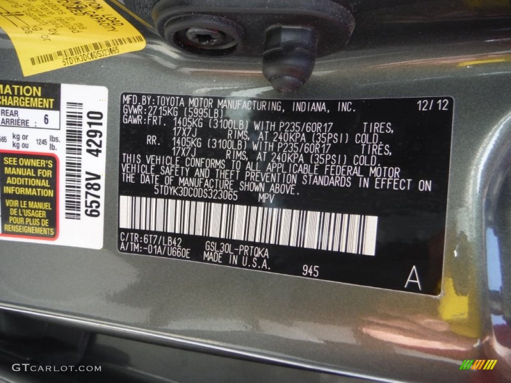 2013 Toyota Sienna XLE Color Code Photos