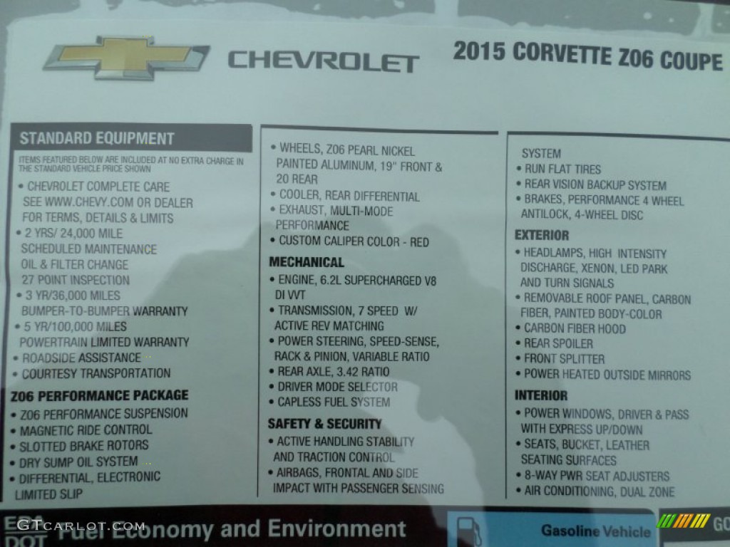 2015 Chevrolet Corvette Z06 Coupe Window Sticker Photo #102832558