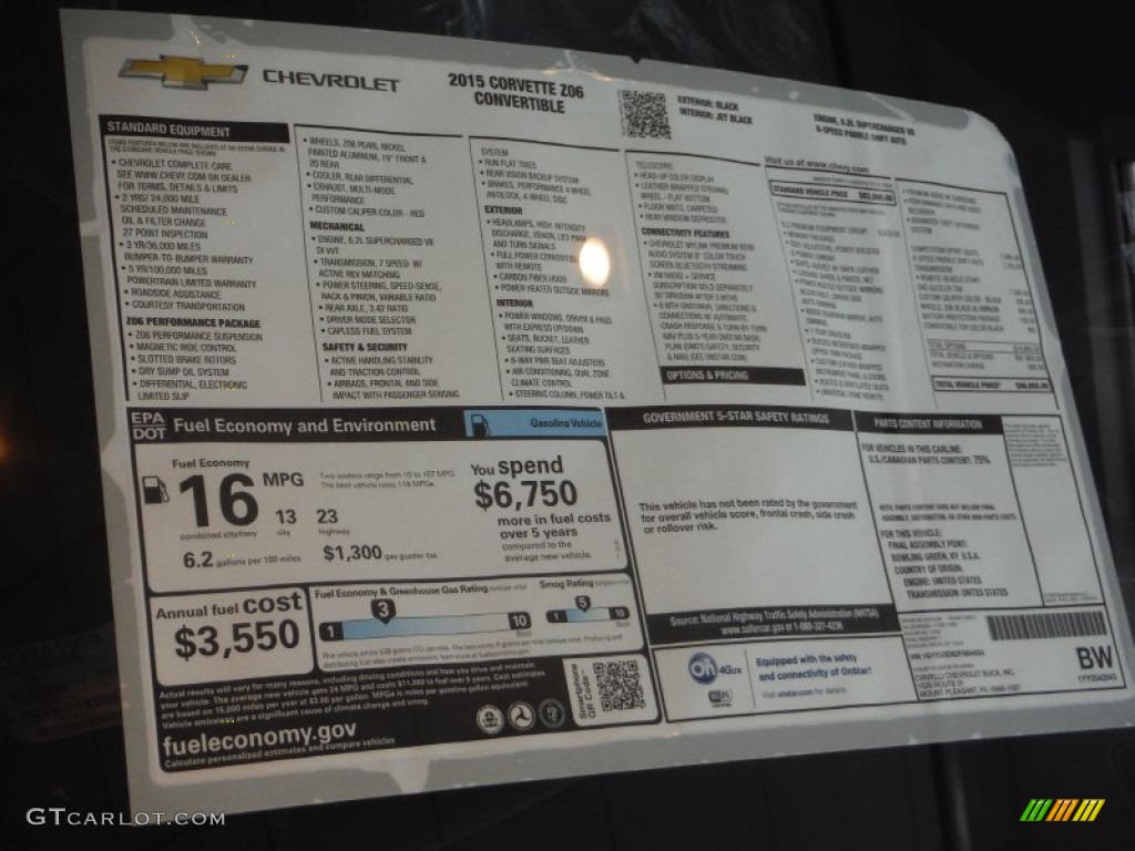 2015 Chevrolet Corvette Z06 Convertible Window Sticker Photo #102855483