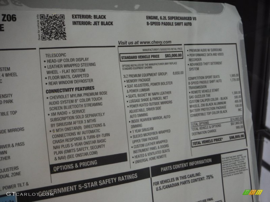 2015 Chevrolet Corvette Z06 Convertible Window Sticker Photo #102855489