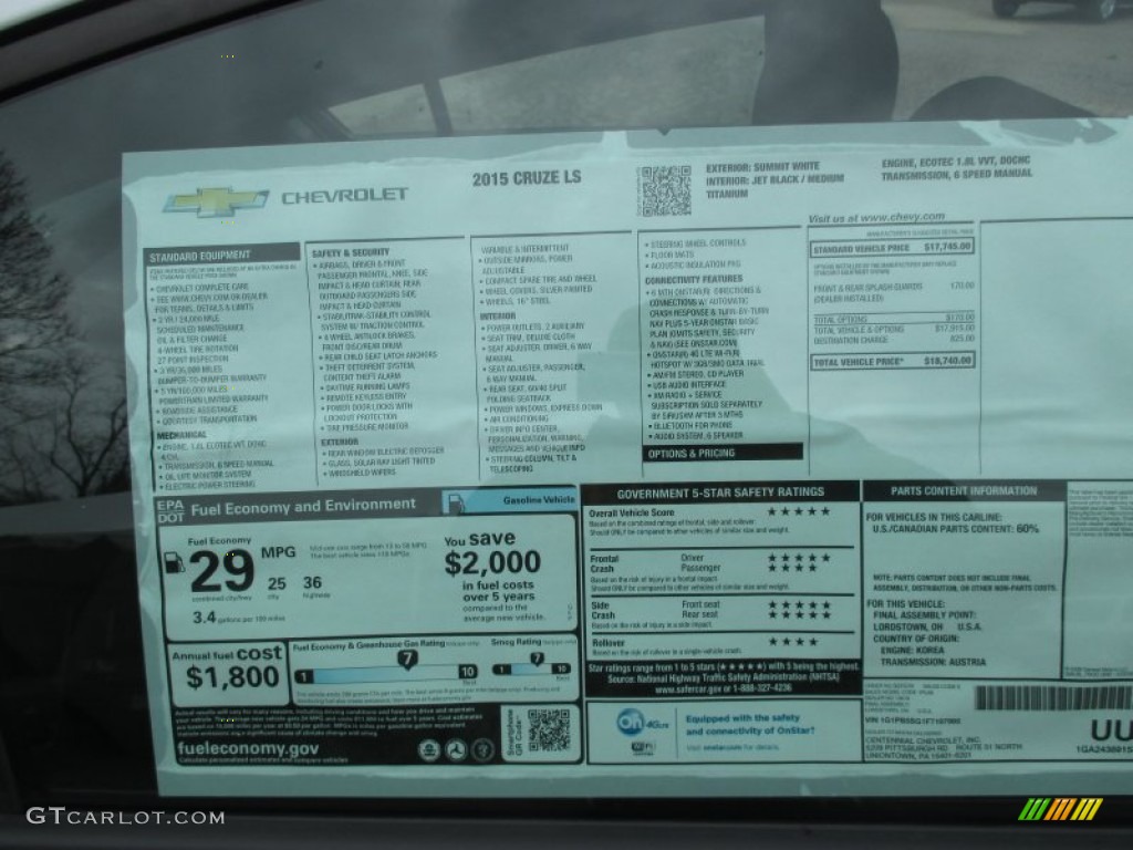 2015 Chevrolet Cruze LS Window Sticker Photo #102868569
