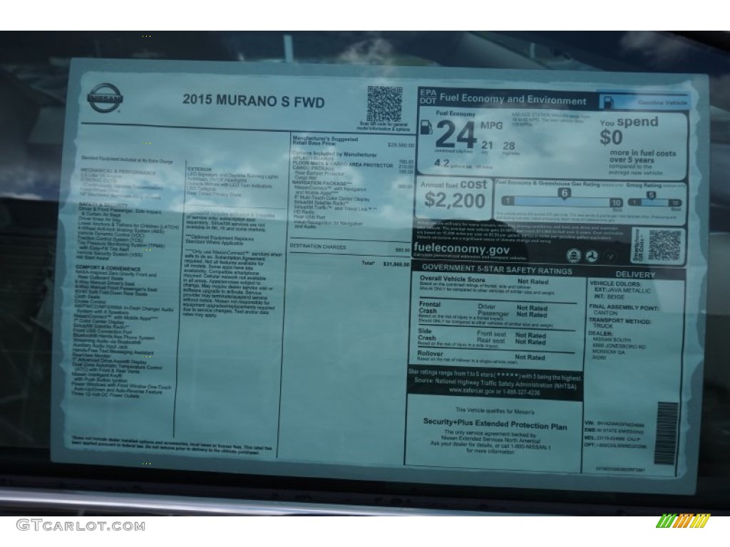 2015 Nissan Murano S Window Sticker Photos