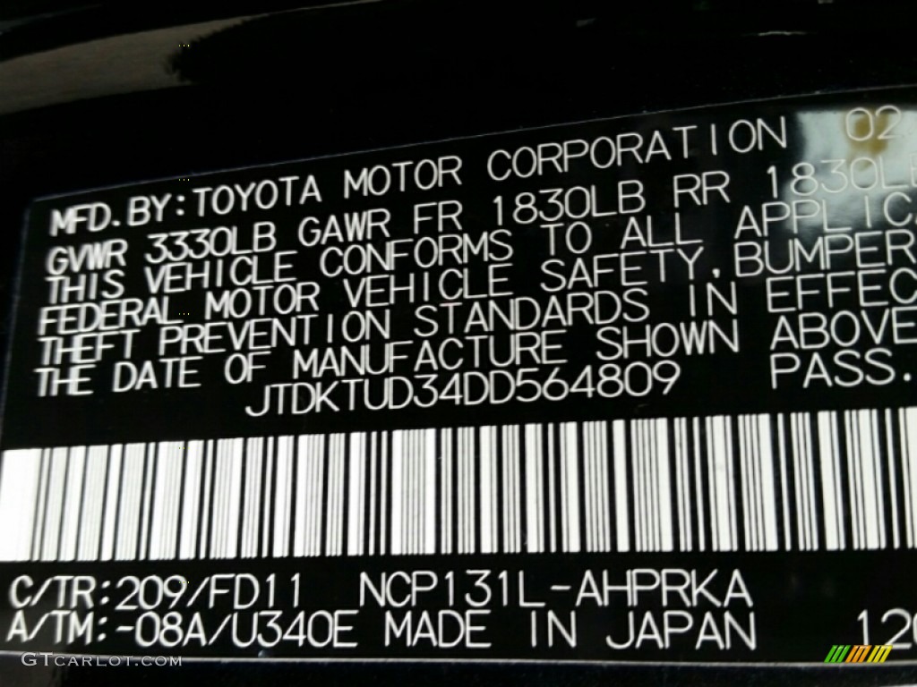 2013 Toyota Yaris SE 5 Door Color Code Photos