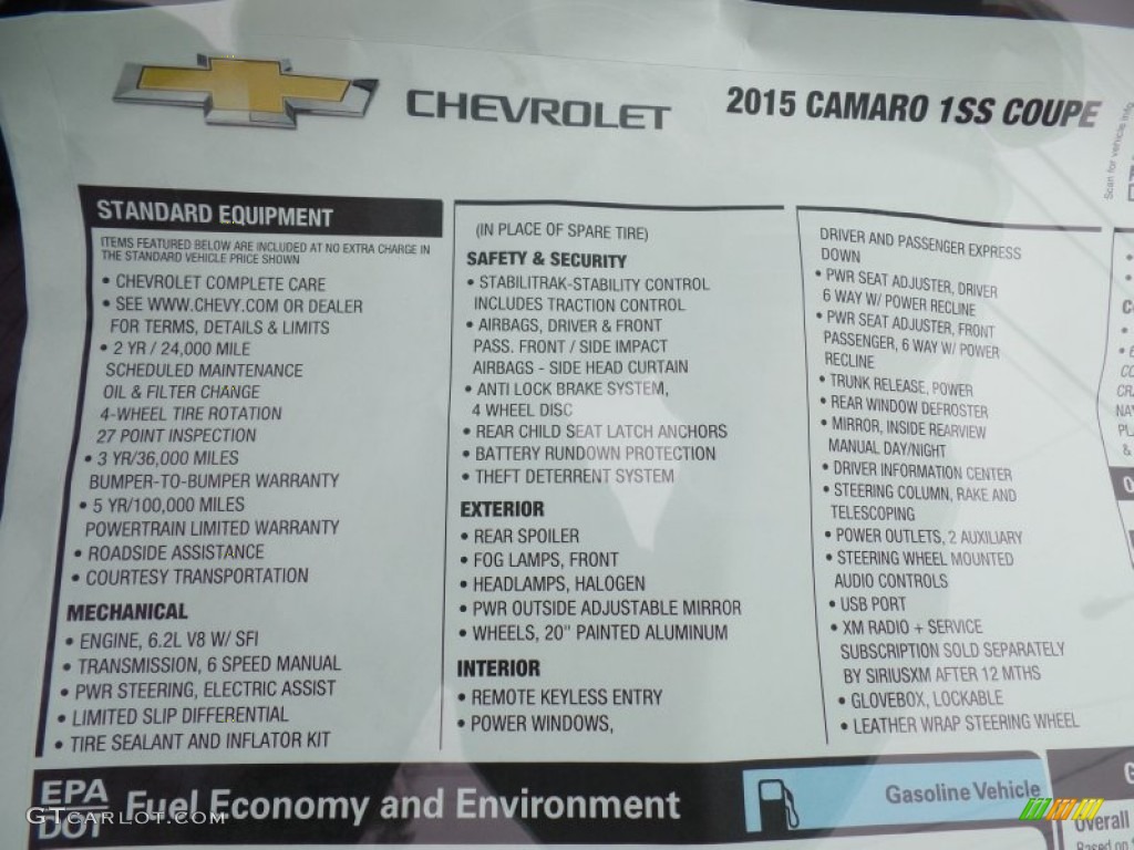 2015 Chevrolet Camaro SS Coupe Window Sticker Photo #102899068