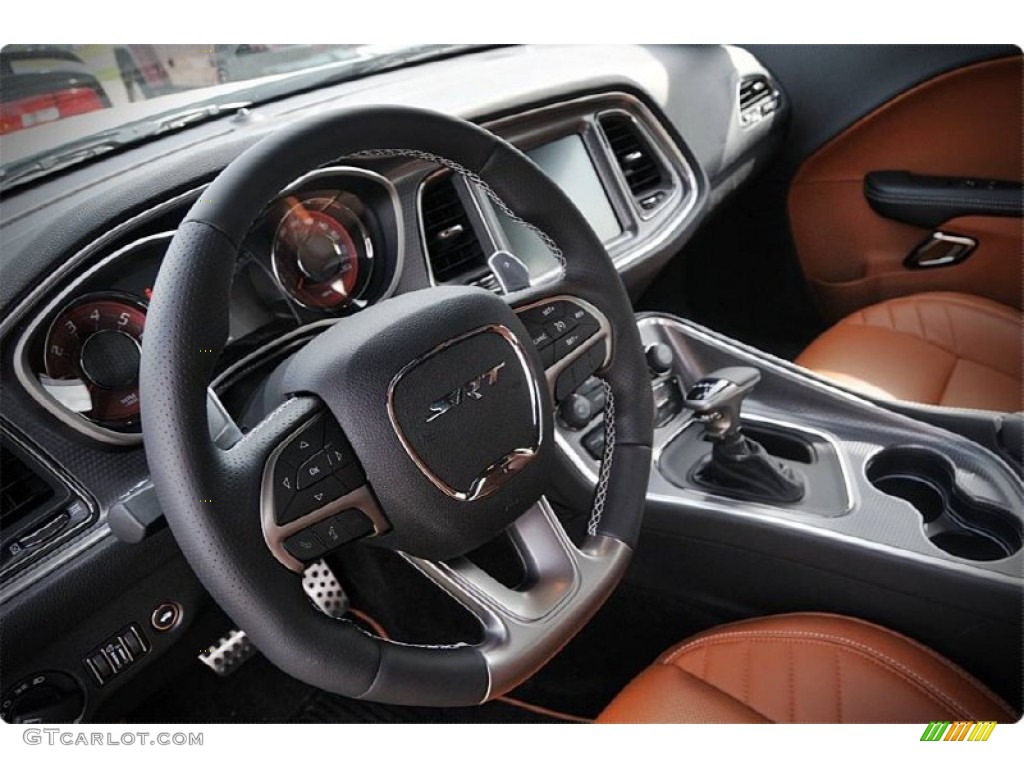 2015 Dodge Challenger SRT Hellcat Black/Sepia Steering Wheel Photo #102911503