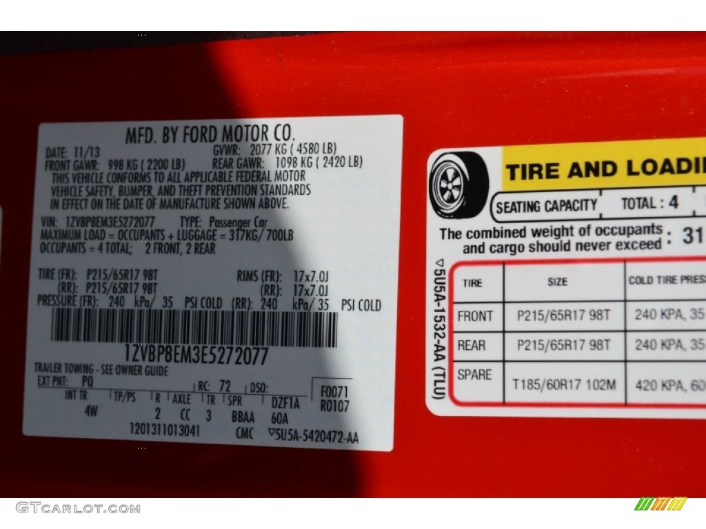 2014 Mustang Color Code PQ for Race Red Photo #102956871