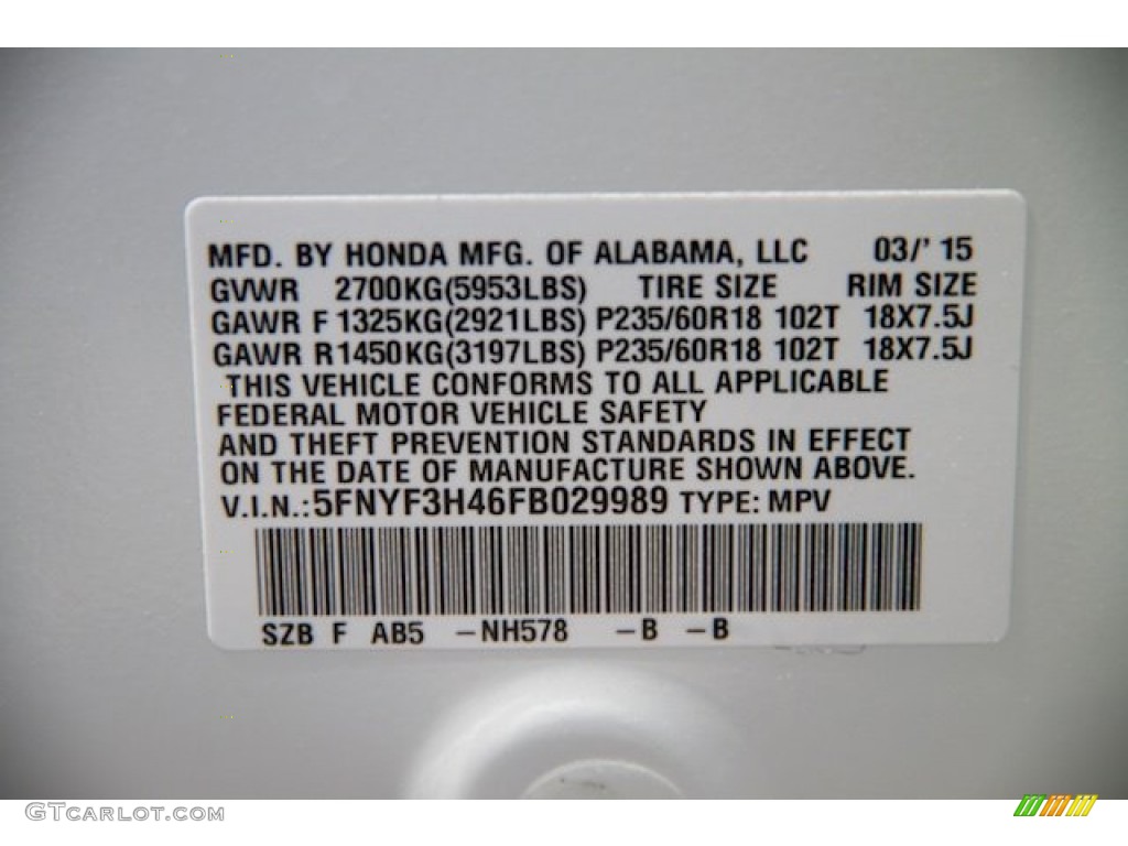 2015 Pilot EX - Taffeta White / Gray photo #23