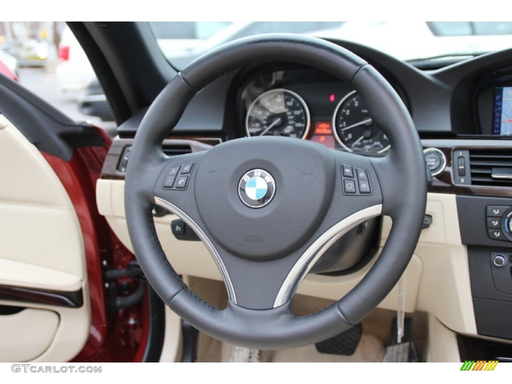 2012 BMW 3 Series 328i Convertible Cream Beige Steering Wheel Photo #102978364