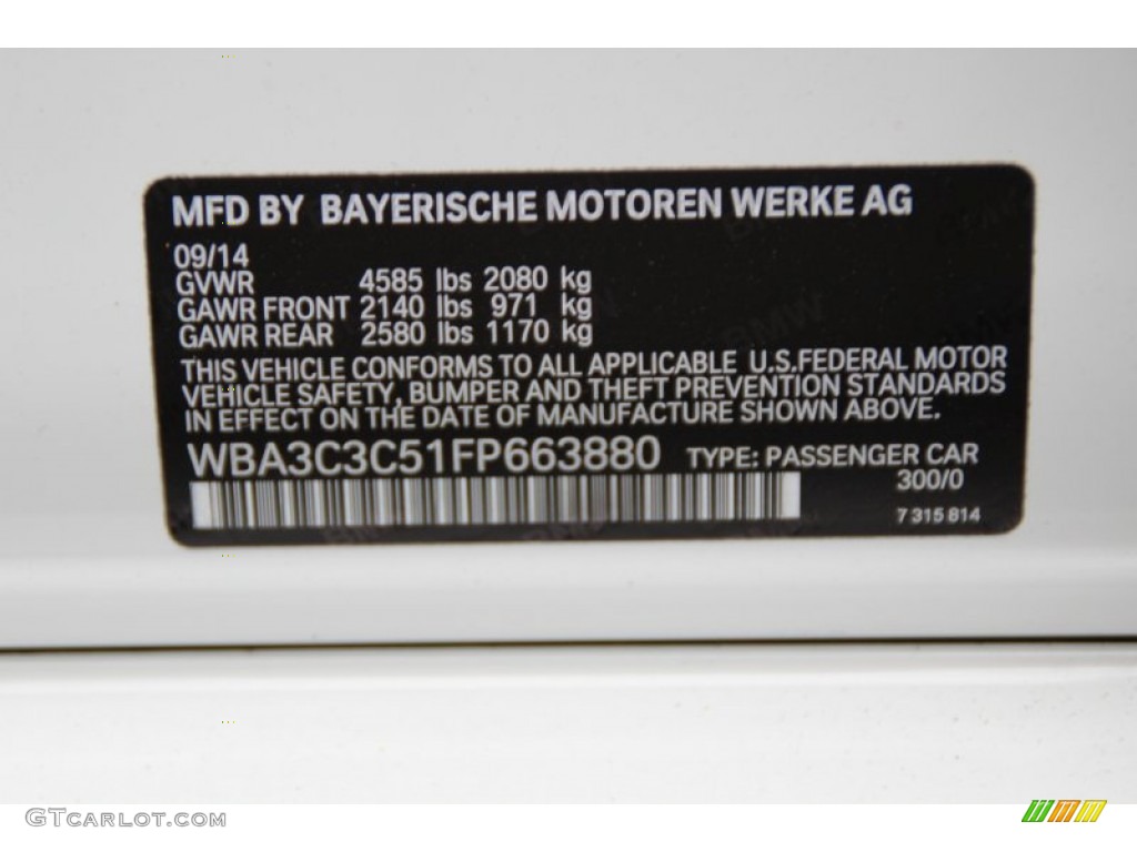 2015 3 Series 320i xDrive Sedan - Alpine White / Black photo #34