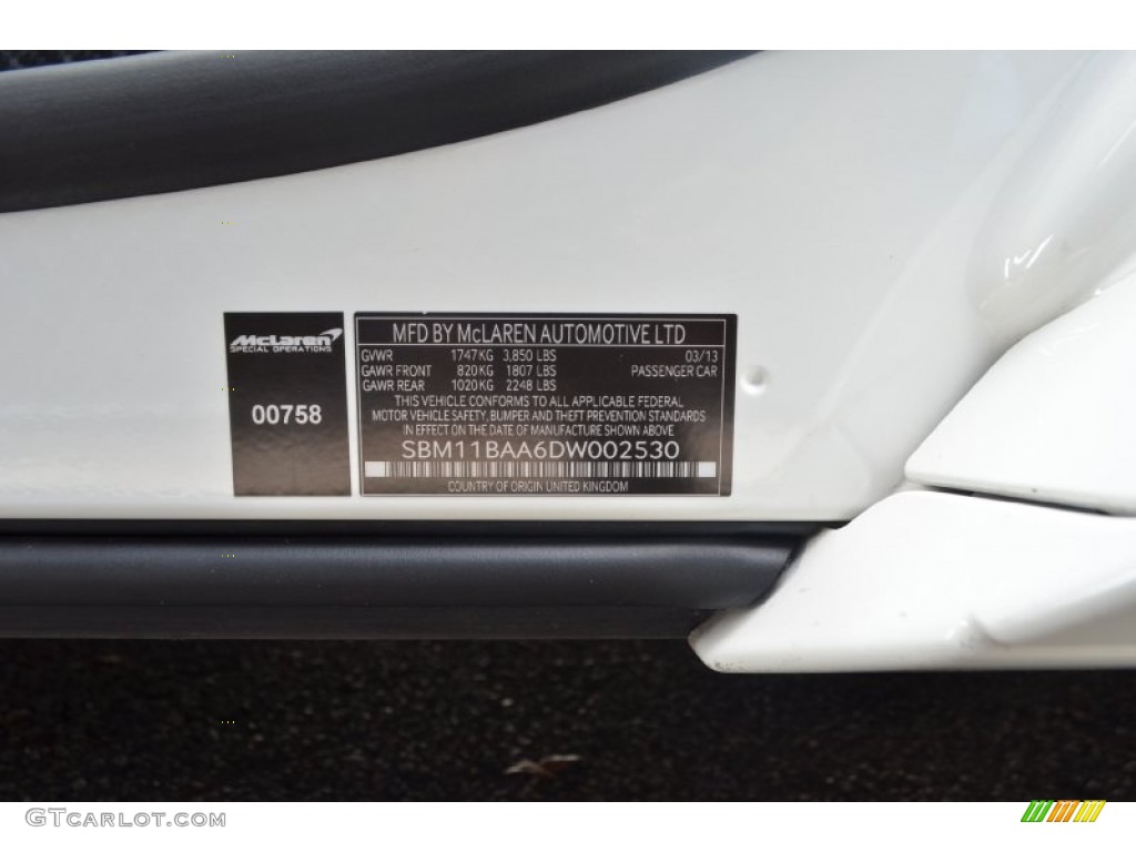 2013 McLaren MP4-12C 12C Spider Info Tag Photos