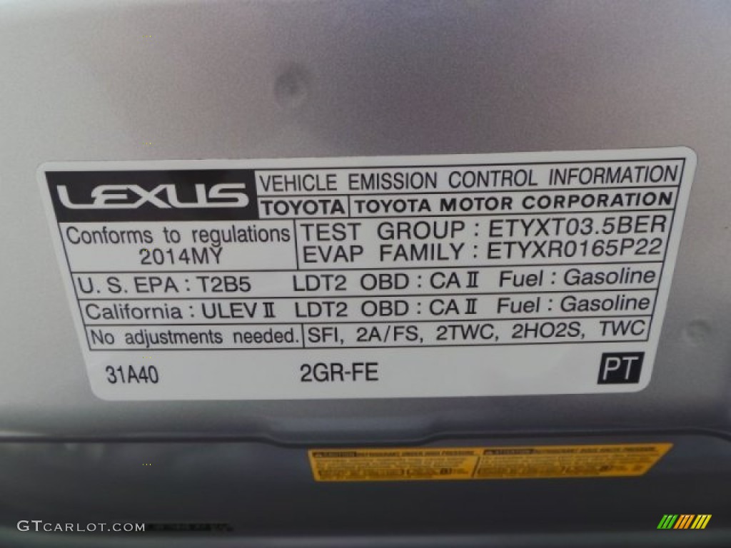 2014 Lexus RX 350 Info Tag Photo #102998374