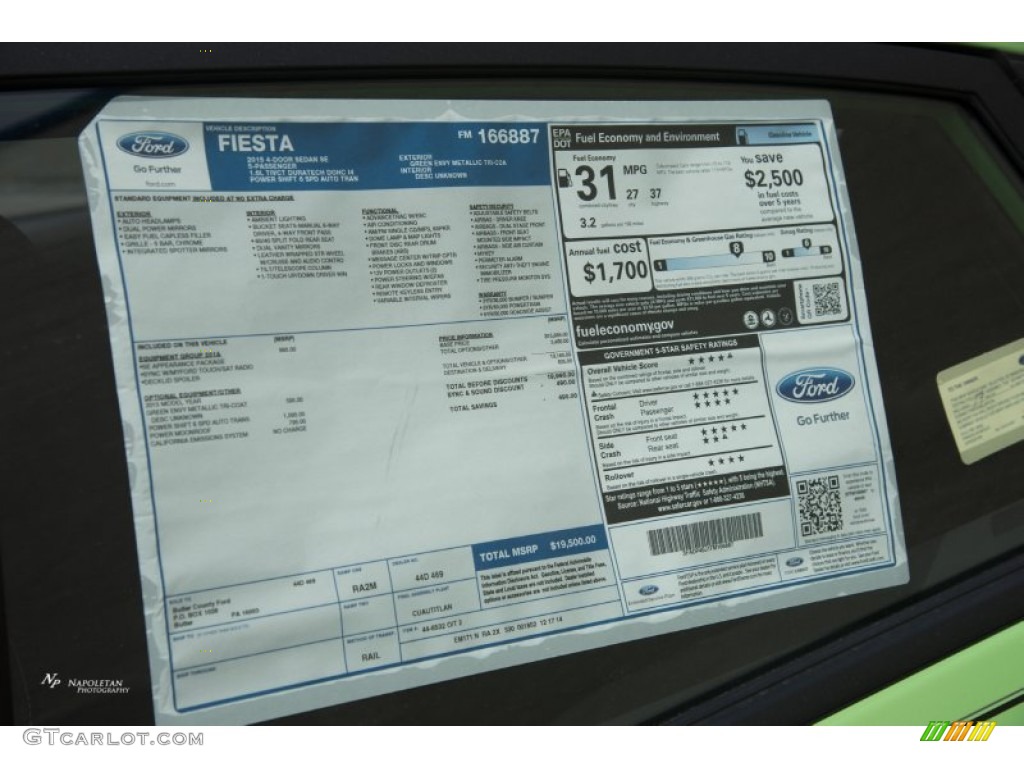 2015 Fiesta SE Sedan - Green Envy / Charcoal Black photo #13