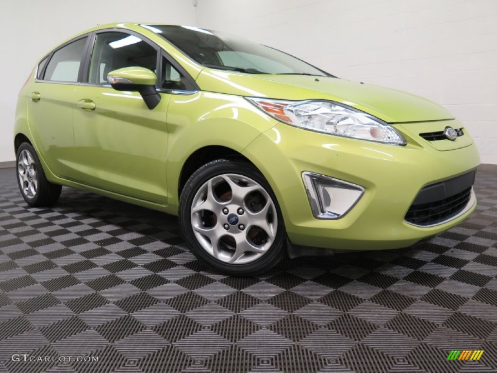 2013 Fiesta Titanium Hatchback - Lime Squeeze / Charcoal Black Leather photo #1