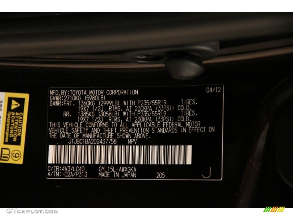 2013 Lexus RX 450h AWD Color Code Photos
