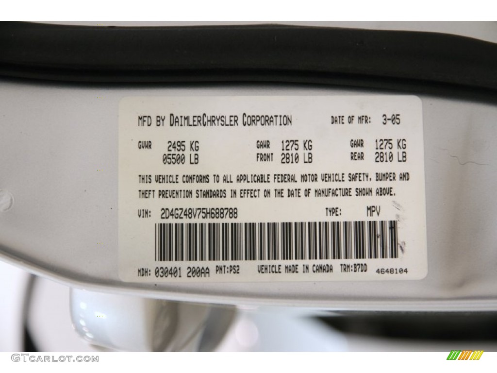 2005 Dodge Magnum SXT AWD Color Code Photos