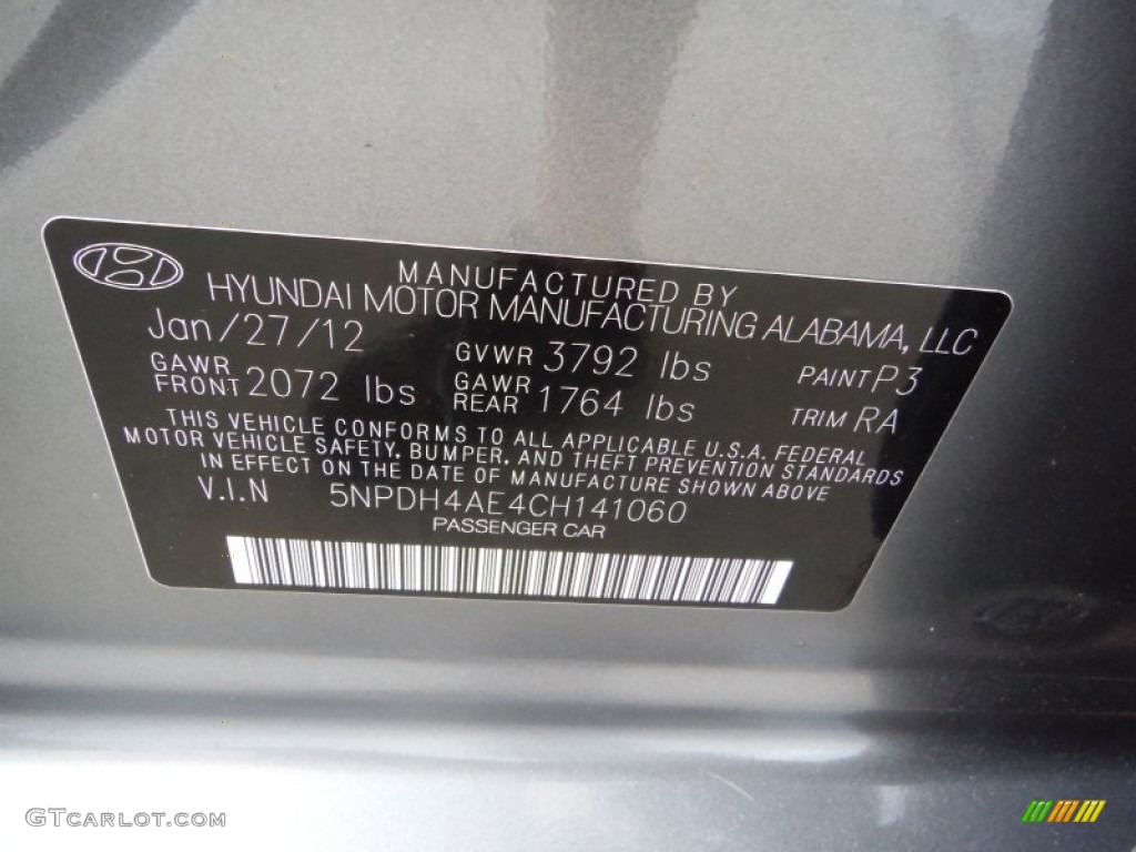 2012 Elantra GLS - Harbor Gray Metallic / Gray photo #19