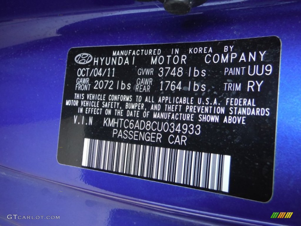 2012 Veloster  - Marathon Blue / Gray photo #19