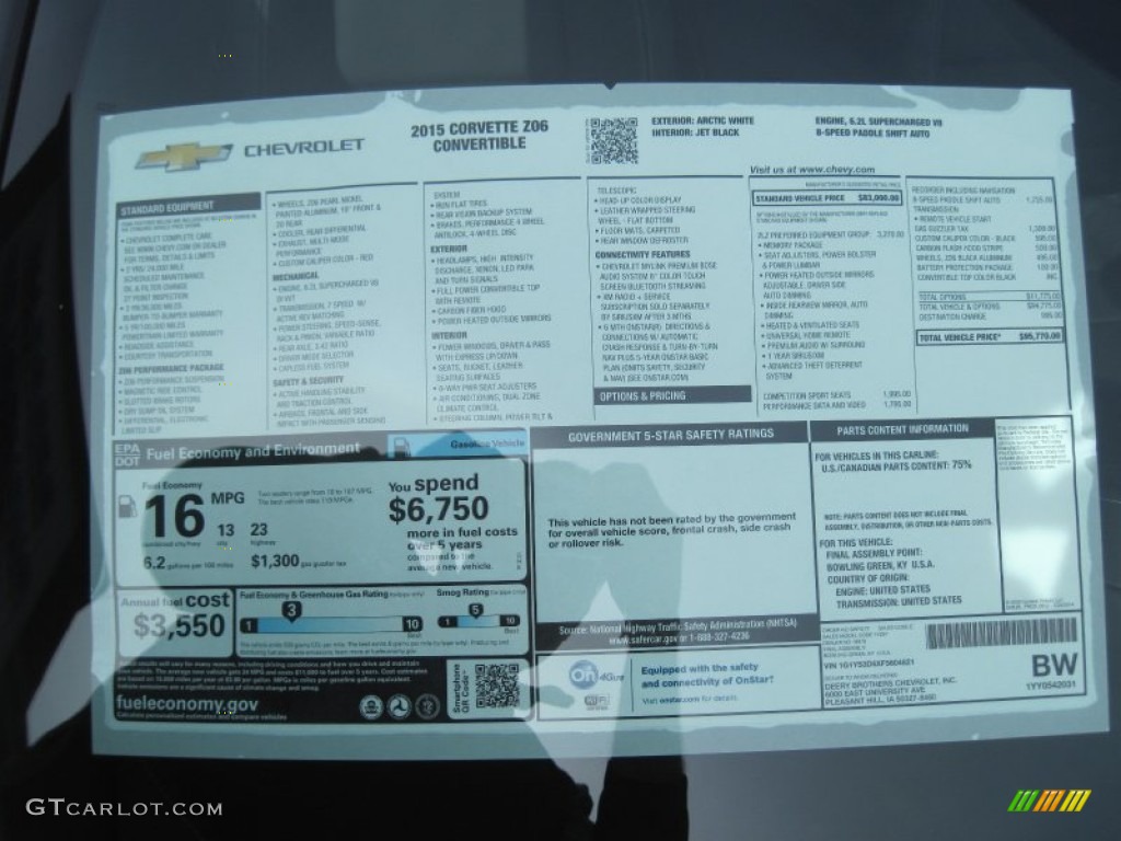 2015 Chevrolet Corvette Z06 Convertible Window Sticker Photo #103056651