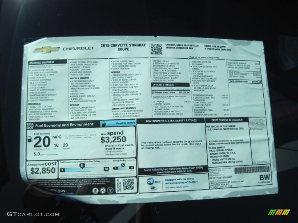 2015 Chevrolet Corvette Stingray Coupe Window Sticker Photo #103059108