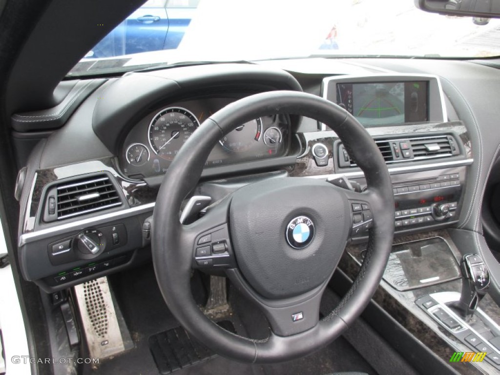 2013 BMW 6 Series 650i xDrive Convertible Black Steering Wheel Photo #103061697