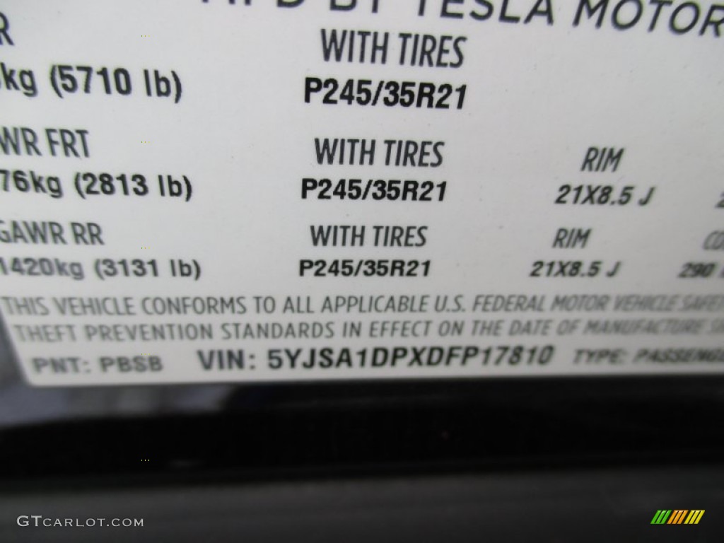 2013 Tesla Model S P85 Performance Info Tag Photo #103064874