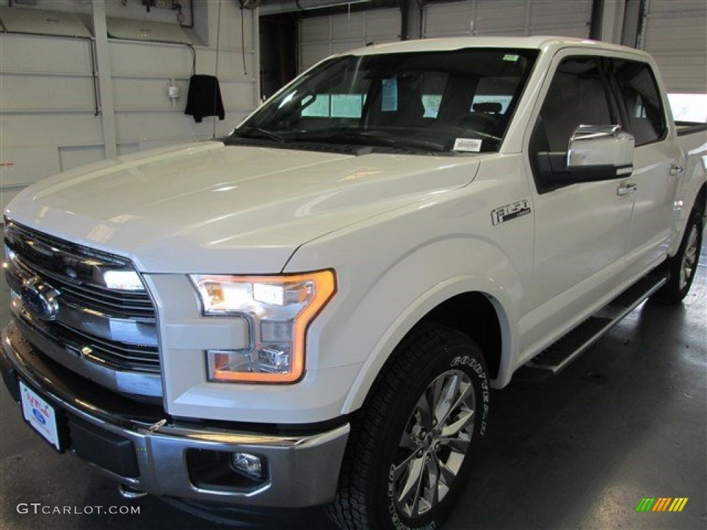 2015 F150 Lariat SuperCrew 4x4 - White Platinum Tricoat / Black photo #3