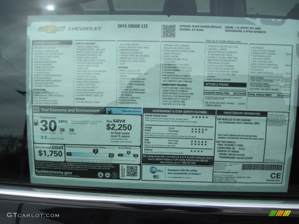 2015 Cruze LTZ - Black Granite Metallic / Jet Black photo #23