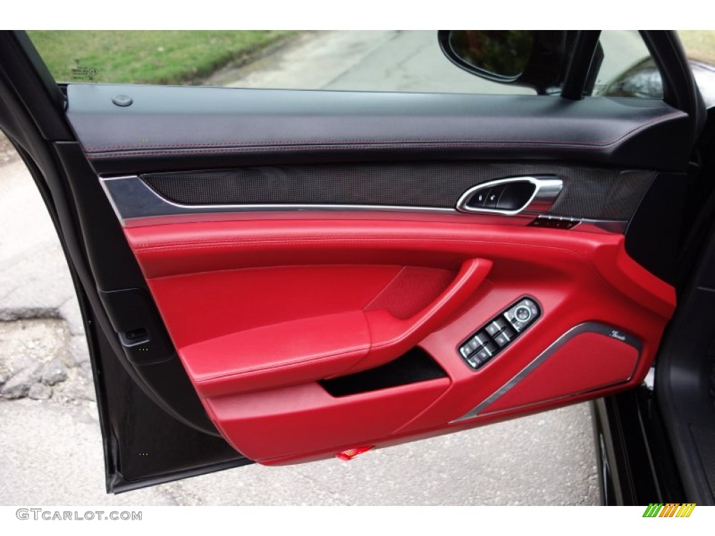 2014 Porsche Panamera Turbo Black/Carrera Red Door Panel Photo #103090244