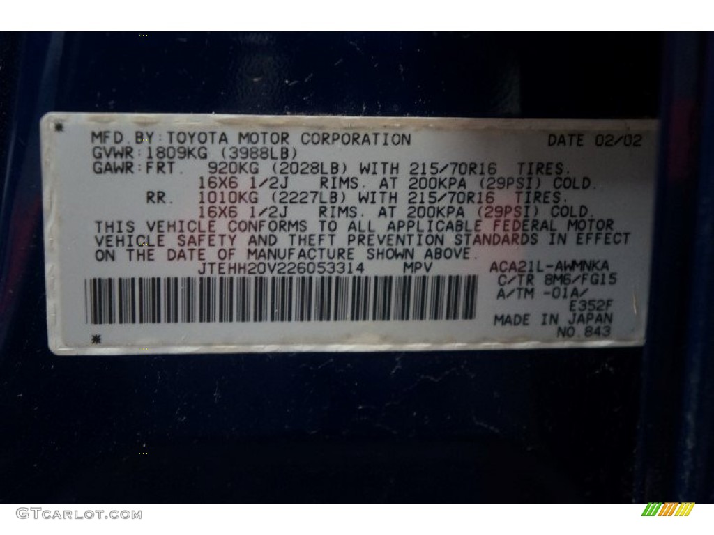 2002 RAV4 4WD - Spectra Blue Mica / Gray photo #14