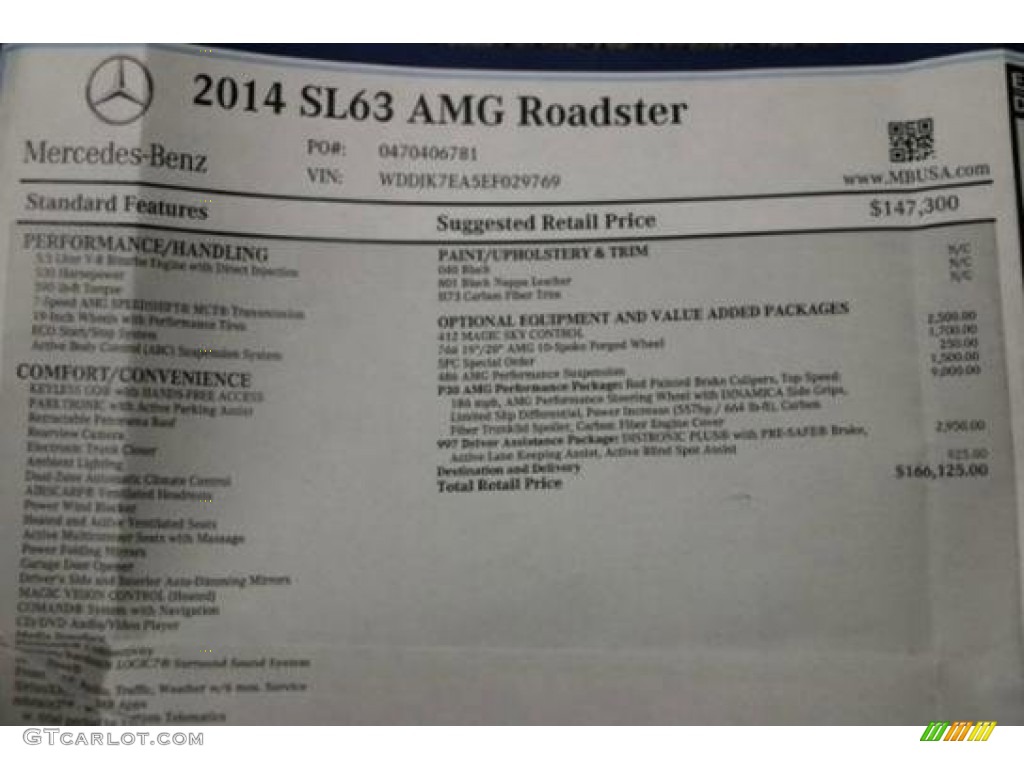 2014 Mercedes-Benz SL 63 AMG Roadster Window Sticker Photos