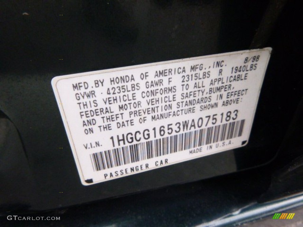 1998 Accord EX V6 Sedan - Dark Emerald Pearl / Ivory photo #14